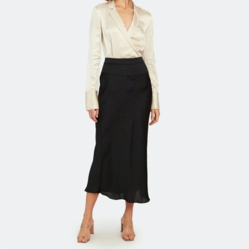 Free People Normani Bias Satin Midi Skirt Black Size 4